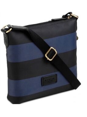 Radley London Zip Top Blue And Black Stripe Crossbody Bag 9 x 9 x 1.5 Nylon